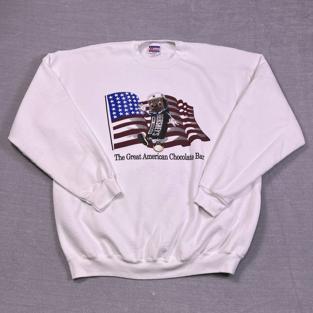 Vintage Hanes Hershey American Chocolate Bar Graphic Sweatshirt Mens XL White